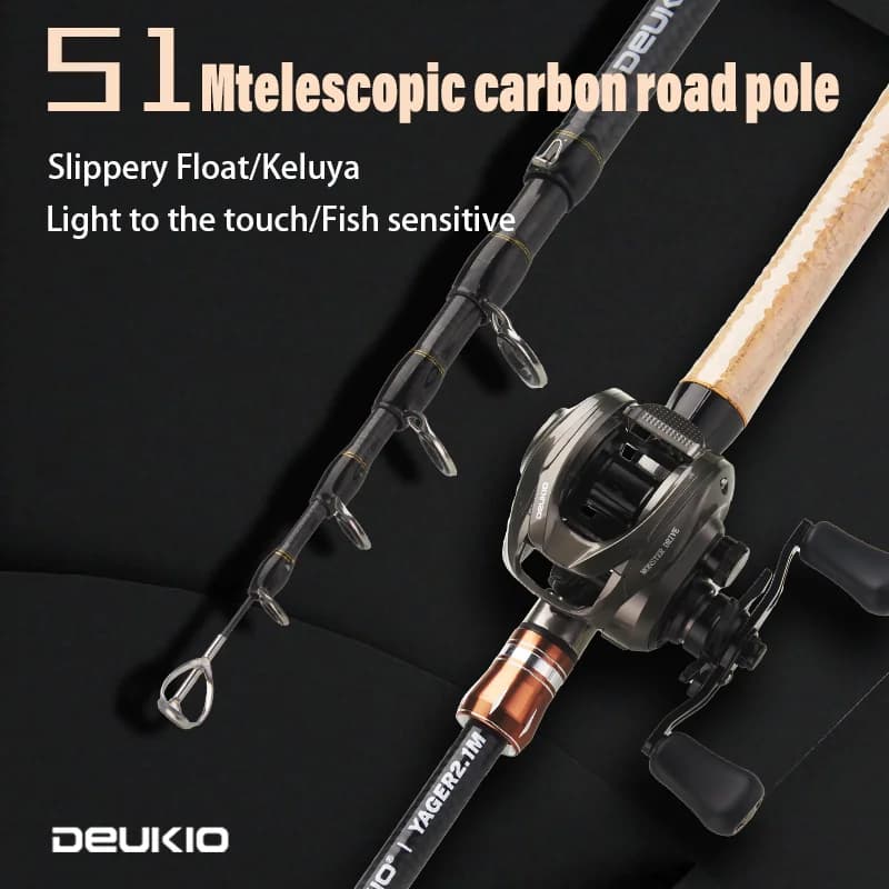 DEUKIO Canna da richiamo telescopica 1.8M 2.1M Canna da spinning in carbonio Canna da pesca Baitcasting 6 sezioni Manico in legno Attrezzatura da pesca da lancio