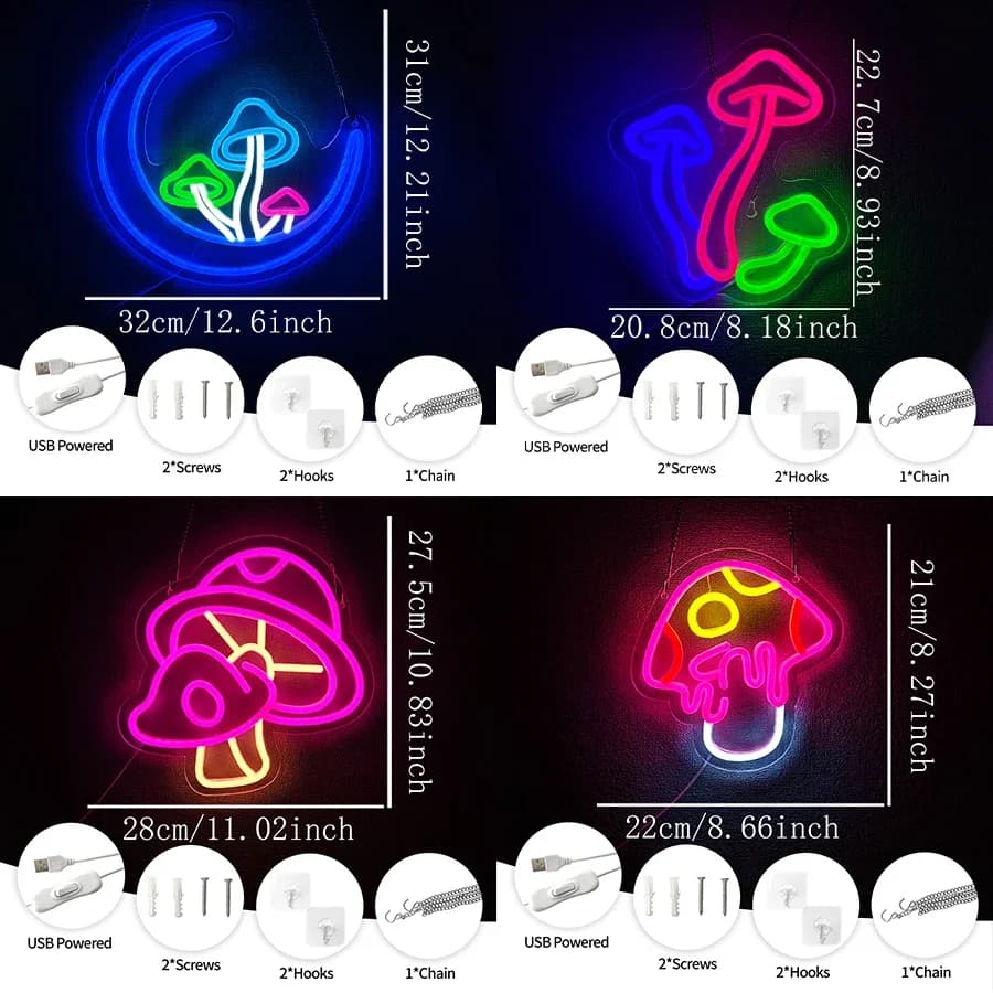 Mushroom Series Neon Sign For Wall Decor,Led Neon Light For Teens Room,Living Room,Game Room Decorations,Bar,Party,Store