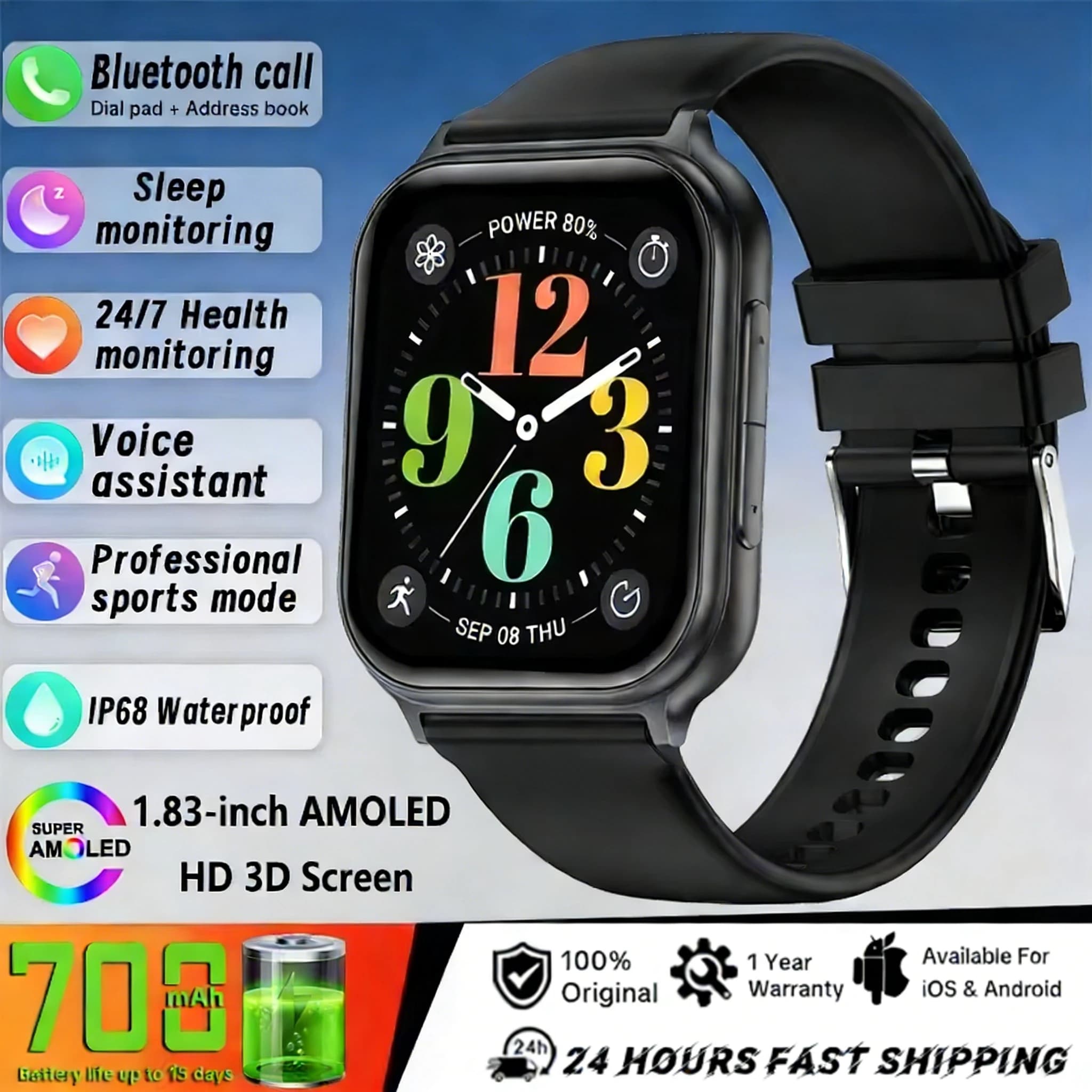 Smartwatch Bip 6 Pro 2026 Nuovo per Uomo e Donna, Impermeabile IP68, Monitoraggio Fitness, Frequenza Cardiaca, GPS, Chiamate Bluetooth, Orologio Sportivo