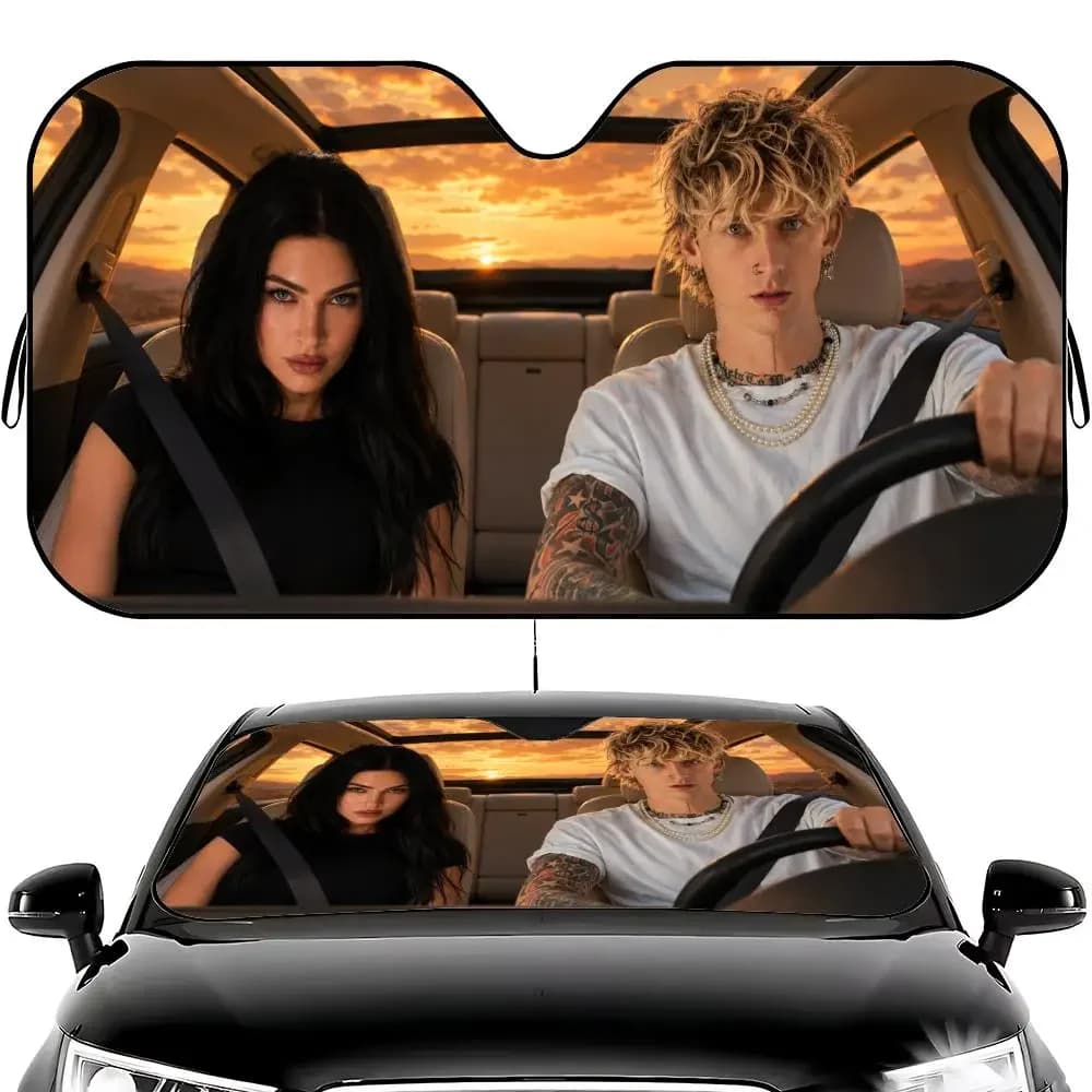 Couple Machine Gun Kelly and M-Megan Fox Sun Visor Car Windshield Sun Visor - Foldable Universal Fit UV Block Heat Insulation