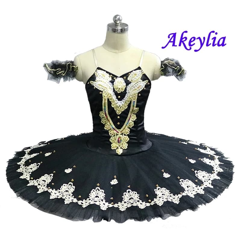 Tutu professionale nero da donna tutu pancake di balletto Abito da competizione internazionale tutu nero per costume di scena di balletto per adulti per ragazza