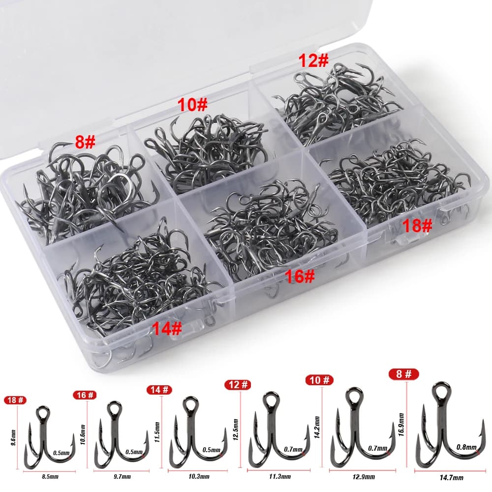 GOBAIT 30 Pieces Fishing hooks Triple 8 # -18 # I love Small angle fishing in High-grade steel Carbon Tenor Sharpened for Beam, Kit Box Fishing Equipment