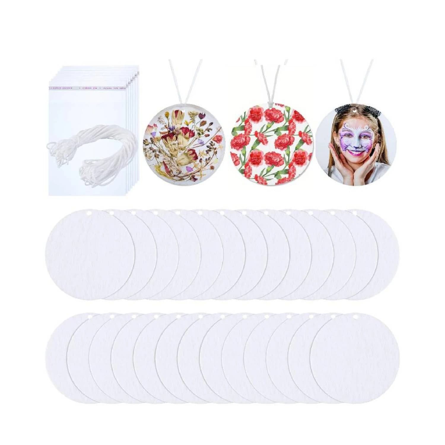 20/60 round sheets for felt deodorants for sublimation, perfumes for empty suspended cars with bags and ropes for diy decoration