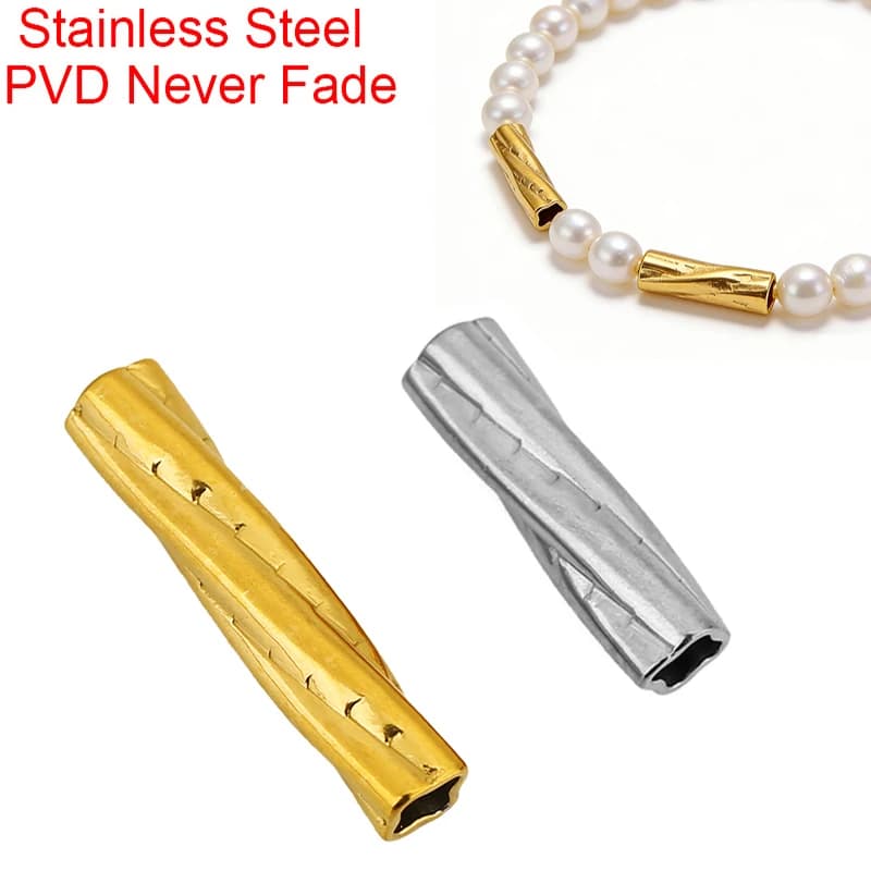 10 pz. perline tubolari in acciaio inossidabile da 15-20 mm con foro grande, PVD, non sbiadiscono, per collane, distanziatori per bracciali, creazione gioielli