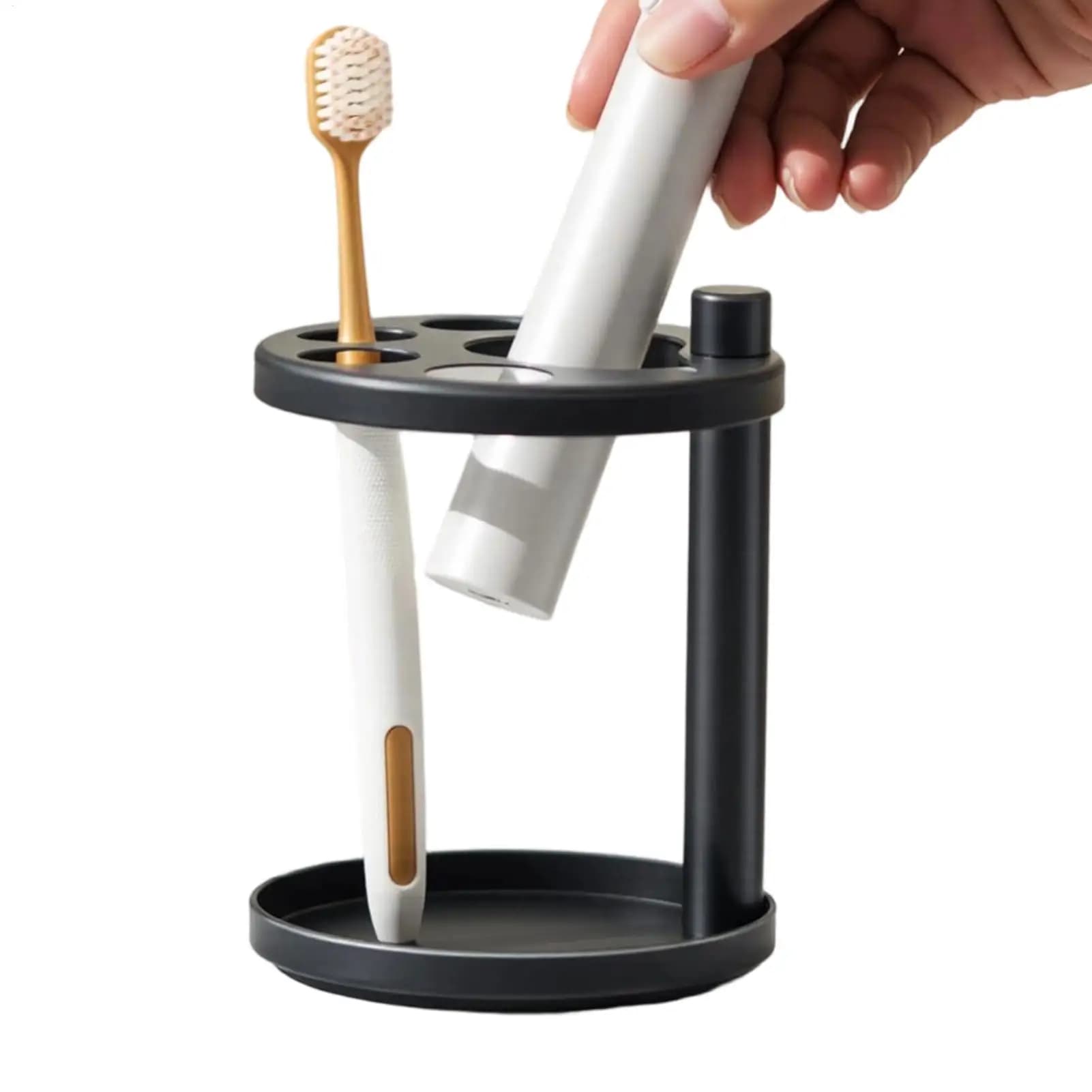 Portaspazzolino per bagni Spazzolino da denti Dentifricio Organizzatore da bagno Portaoggetti nero con slot ventilati per bagno quotidiano