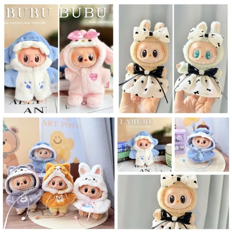 Set Costume Coniglio Orecchie Lunghe con Battito Cardiaco da 17 cm per Bambole Fai-da-te: Vestito Cartoon con Accessori per Bambole Blind Box (Solo Vestiti, Nessuna Bambola)