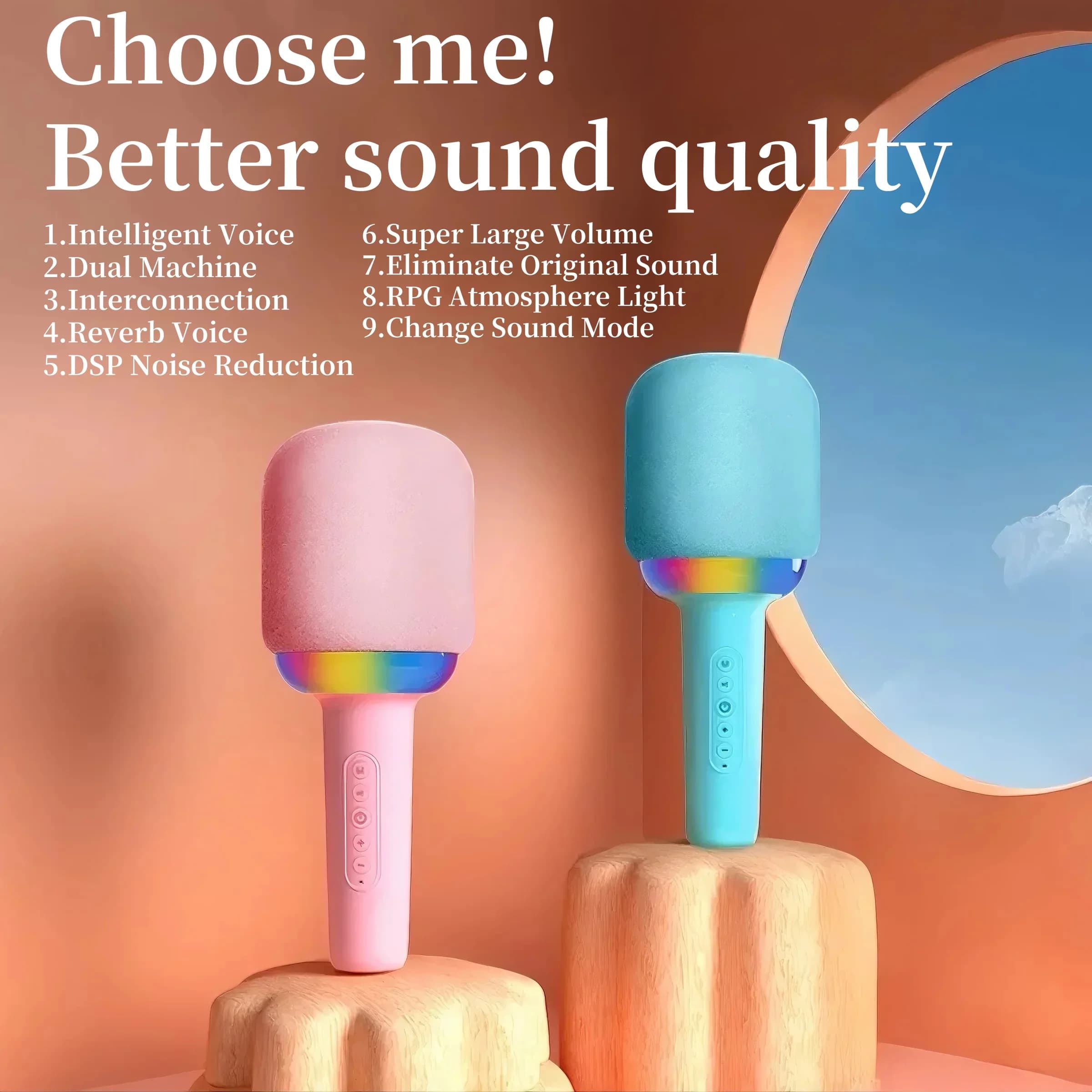 Microfono con altoparlante portatile combinato, luce d'atmosfera leggera e colorata, quattro effetti Vocoder, ideale per il canto in famiglia