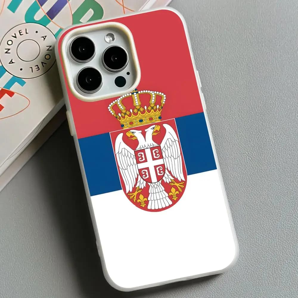 Custodia per iPhone con Bandiera della Serbia, Doppio Strato in Gel, Bianca, per iPhone 17 16 15 14 13 12 11 Air Pro Max Plus