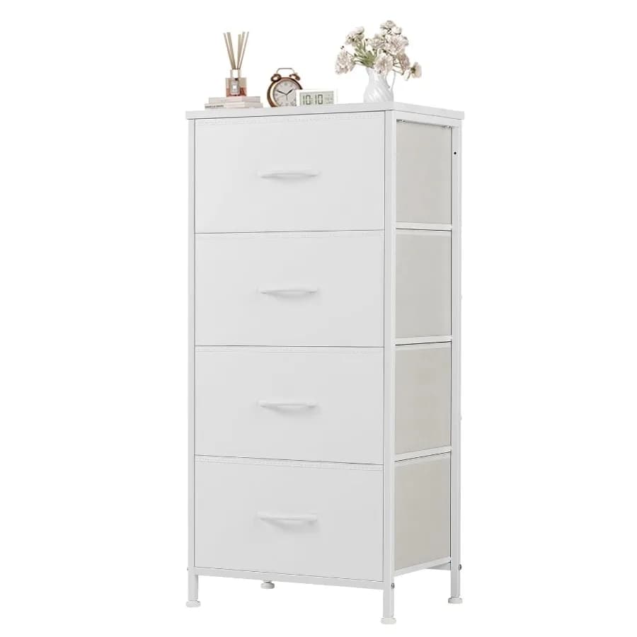 4-Drawer Fabric Dresser Storage Chest for Bedroom Closet Storage Furniture for Adults White