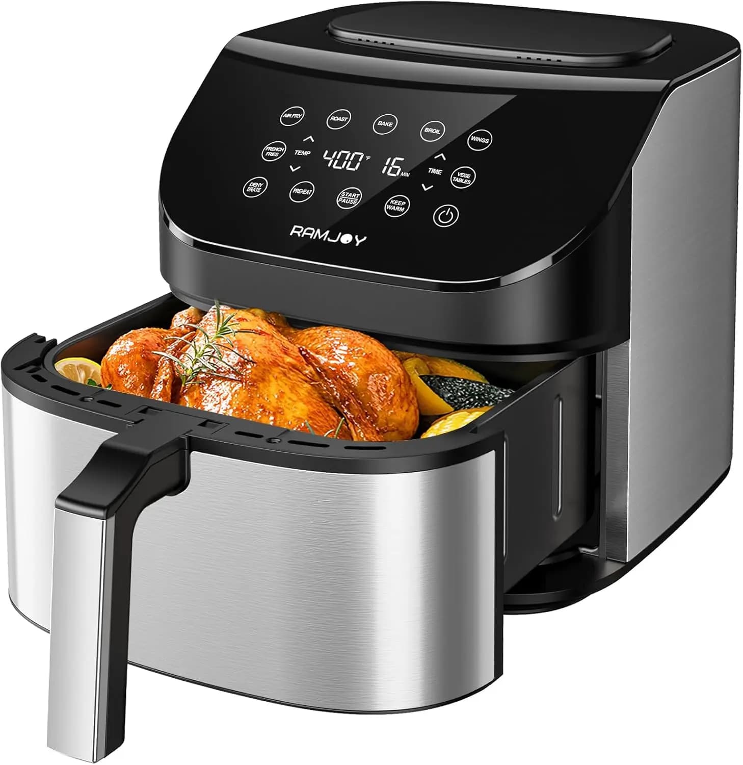Friggitrice ad Aria da 6,8 Litri con 10 Funzioni: Friggere, Arrostire, Cuocere al Forno, Grigliare, Disidratare - Grande e Compatta, Cestello Antiaderente