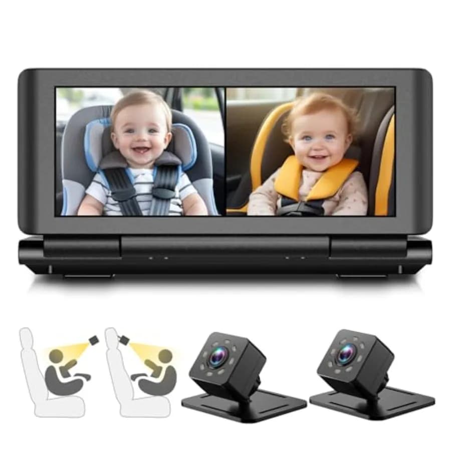 Telecamera per Auto per Bambini con Schermo Diviso HD 1080P da 6,86 Pollici, Doppia Telecamera per Sedile Posteriore e Visione Notturna IR, Immagini Nitide e Ampie