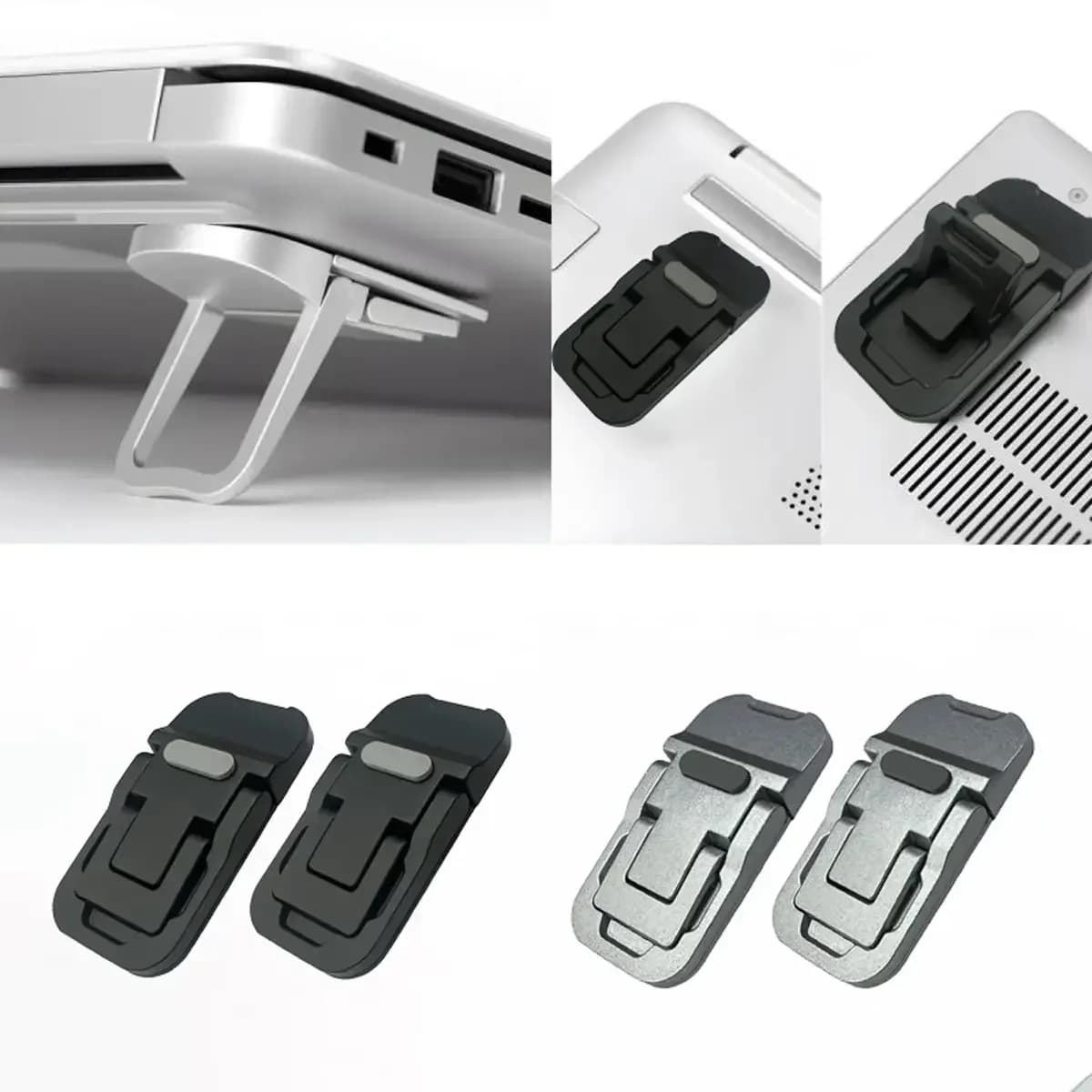Supporto per laptop invisibile autoadesivo da 2 pezzi, supporto pieghevole in lega di zinco con 2 angoli regolabili