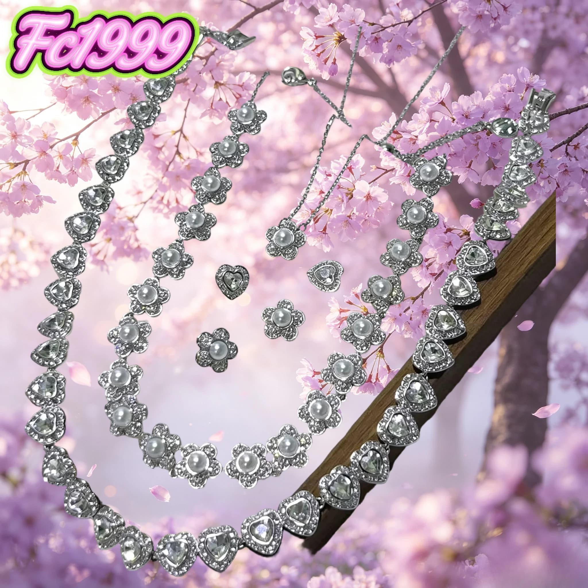 2026 Hot selling Flower Love Pearl Necklace Women's Light Luxury Versatile Earrings, High-end Feeling Bracelet Jewelry Sets