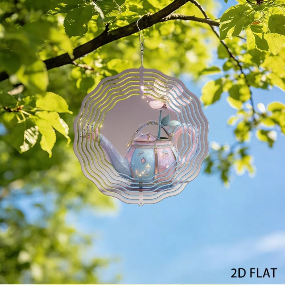 Outdoor Metal Wind Chimes Kettle Magic Garden Decor Ornament Pink Blue Glitter Gem Fairy