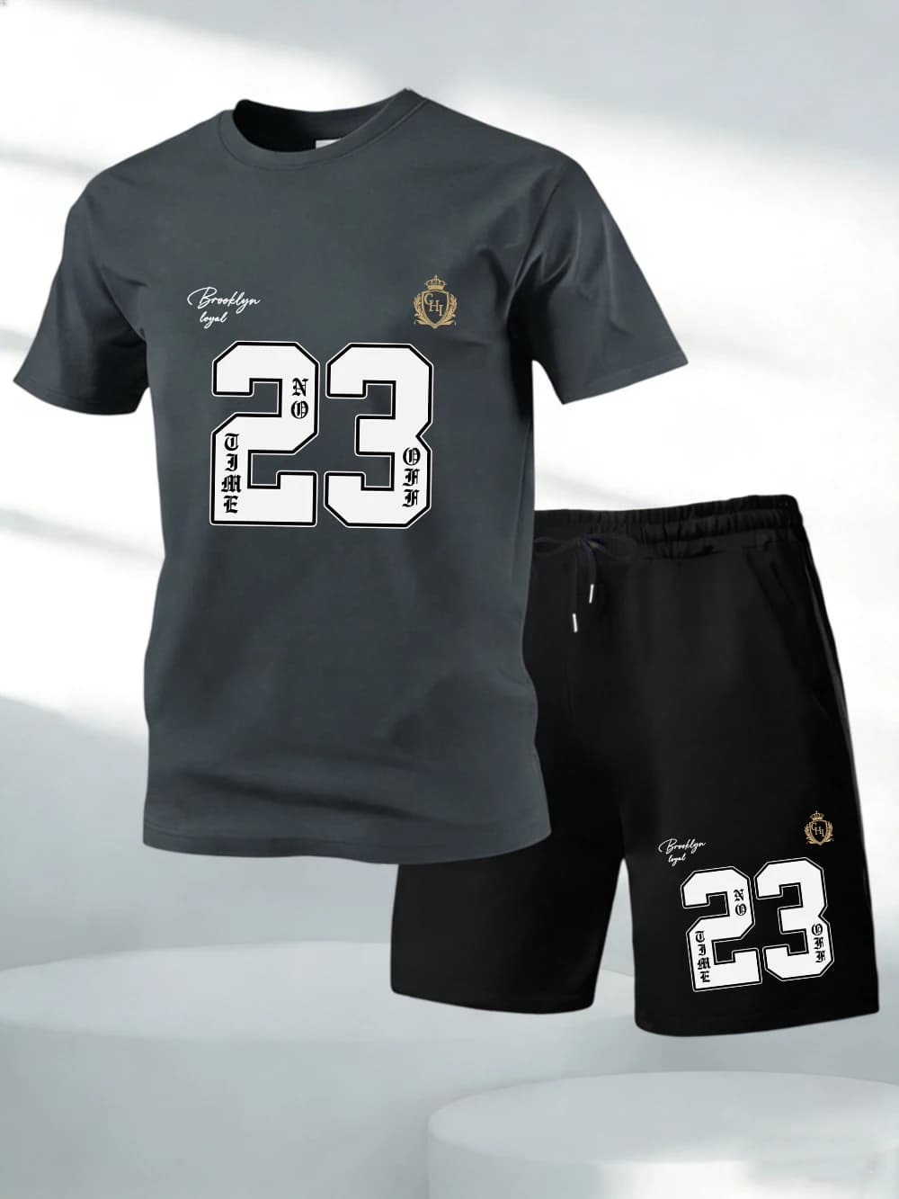 Set Two Pieces T-shirt and Shorts with Print Number 23 Brooklyn, T-Shirt Oversize in Cotton with Round Neck and High Waist Pants with Pockets
