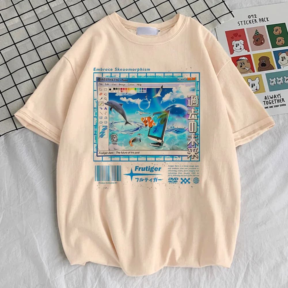 Frutiger Aero top tees donna kawaii Y2k Grafica colorata Punk Maglietta comoda Colorata Y2k Grunge harajuku Cultura pop anni '80
