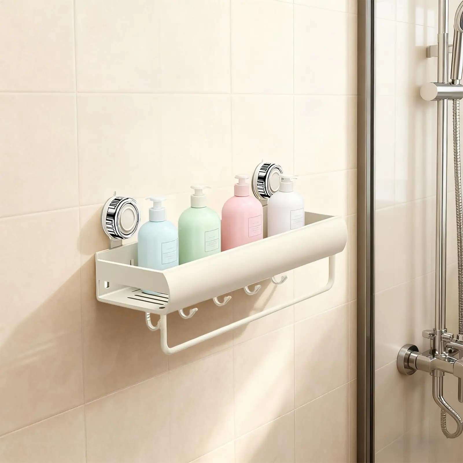 Mensole per doccia senza foratura con ganci portasciugamani Portaoggetti da doccia moderno Organizzatore da bagno per sapone luffa Shampoo Lavaggio del corpo