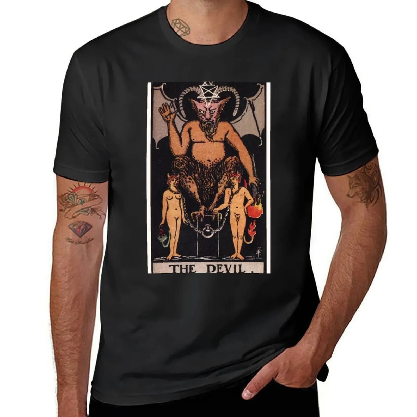 XV. T-shirt con carta dei tarocchi del diavolo vestiti hippie ragazzi bianchi magliette in cotone da uomo