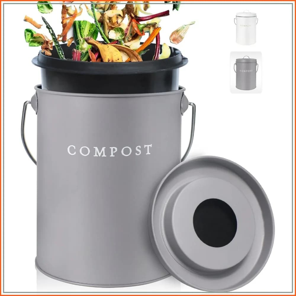 Indoor Compost Bin Kitchen Odorless with Lid for Composting Food Waste, Stainless Steel Countertop Trash Can, 1.3 Gallon