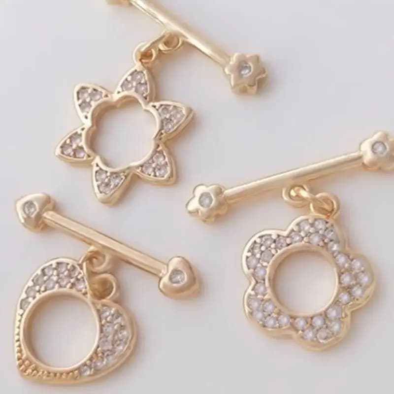 14K Gold-plated Micro-inlaid Zircon Heart-shaped Plum-shaped Six-pointed Star OT Buckle Diy Bracelet Necklace Connection Buckle