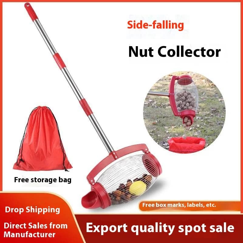 Nuovo e di vendita caldo Collettore di noci inclinabile lateralmente, raccoglitrice di frutta, raccoglitrice di noci e castagne, raccoglitrice di palline da golf, attrezzo da giardino