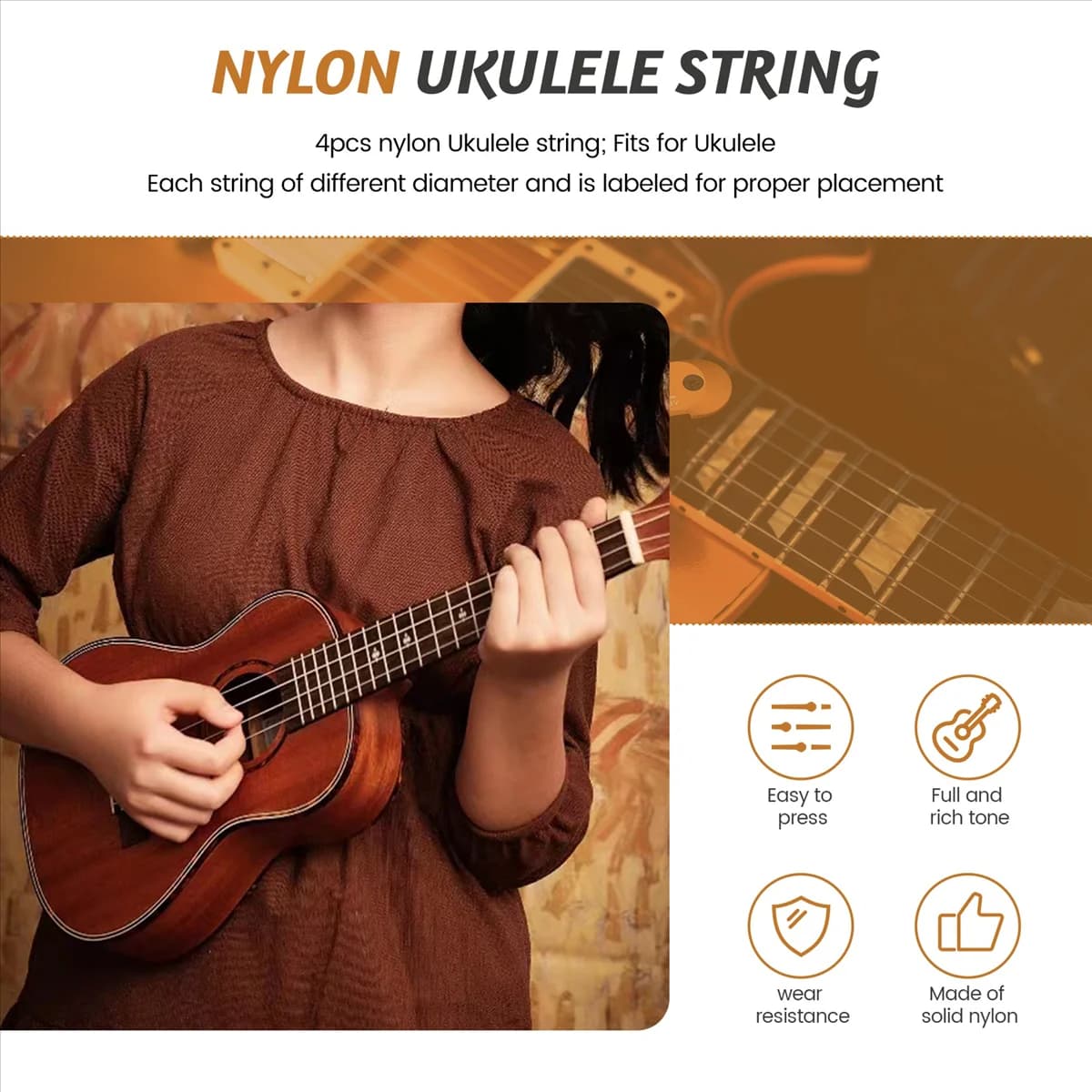 AA85 Set di corde per ukulele in nylon bianco da 4 pezzi