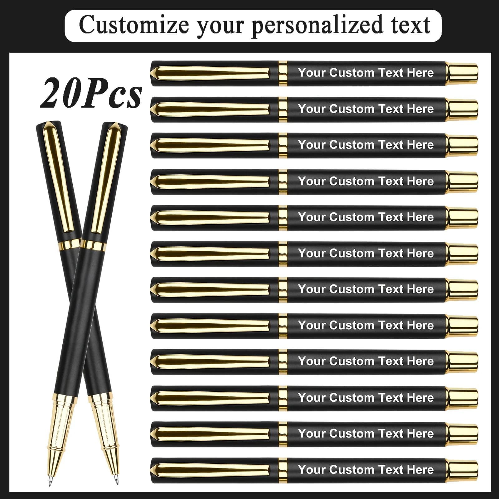 Custom Laser Engraved Ballpoint Pens, 20pcs Bulk Personalized Text Pens with Smooth Writing,