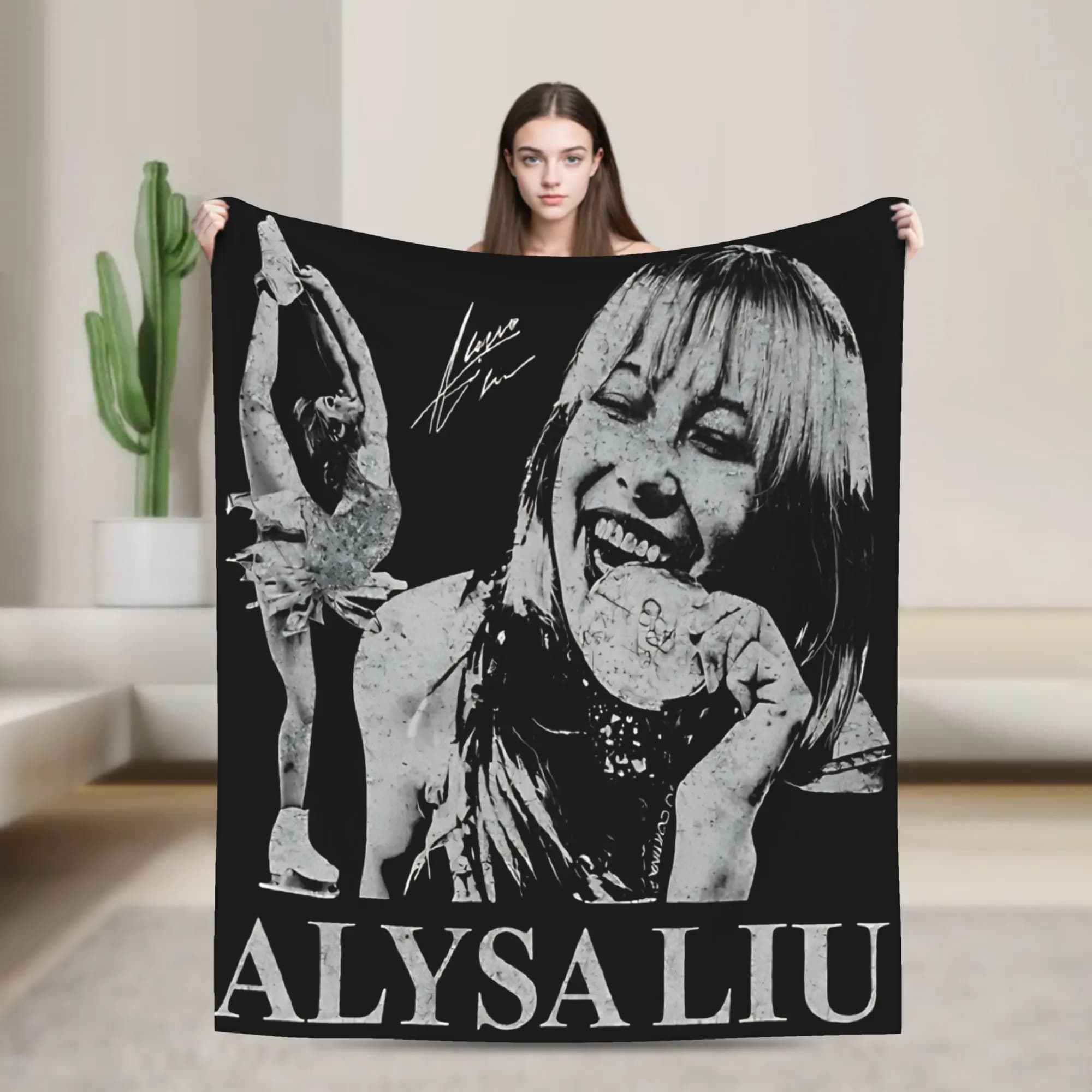 Alysa Liu American Figure Skater Flannel Blanket Boy Girl Soft Comfy Throw Blanket Winter Bedroom Bedspread Sofa Bed Cover