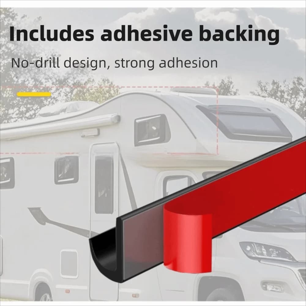 1/5/6M RV Rain Gutter Silicone Rubber J-Shape Design Weather Stripping UV Resistant Self-Adhesive Backing Roof Rain Diverter