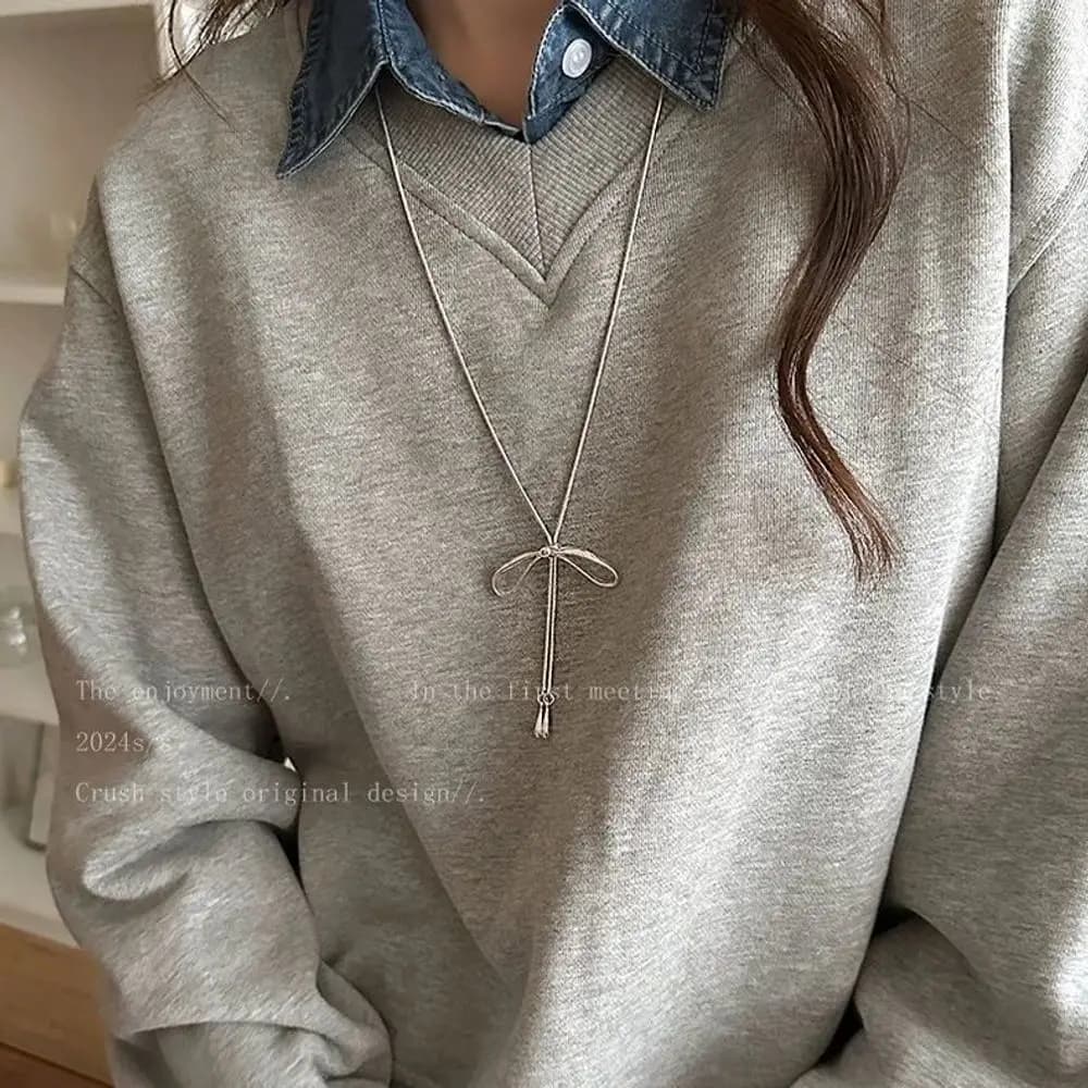 Pendant Long Necklace Thin Metal Chain Daily Neck Jewelry