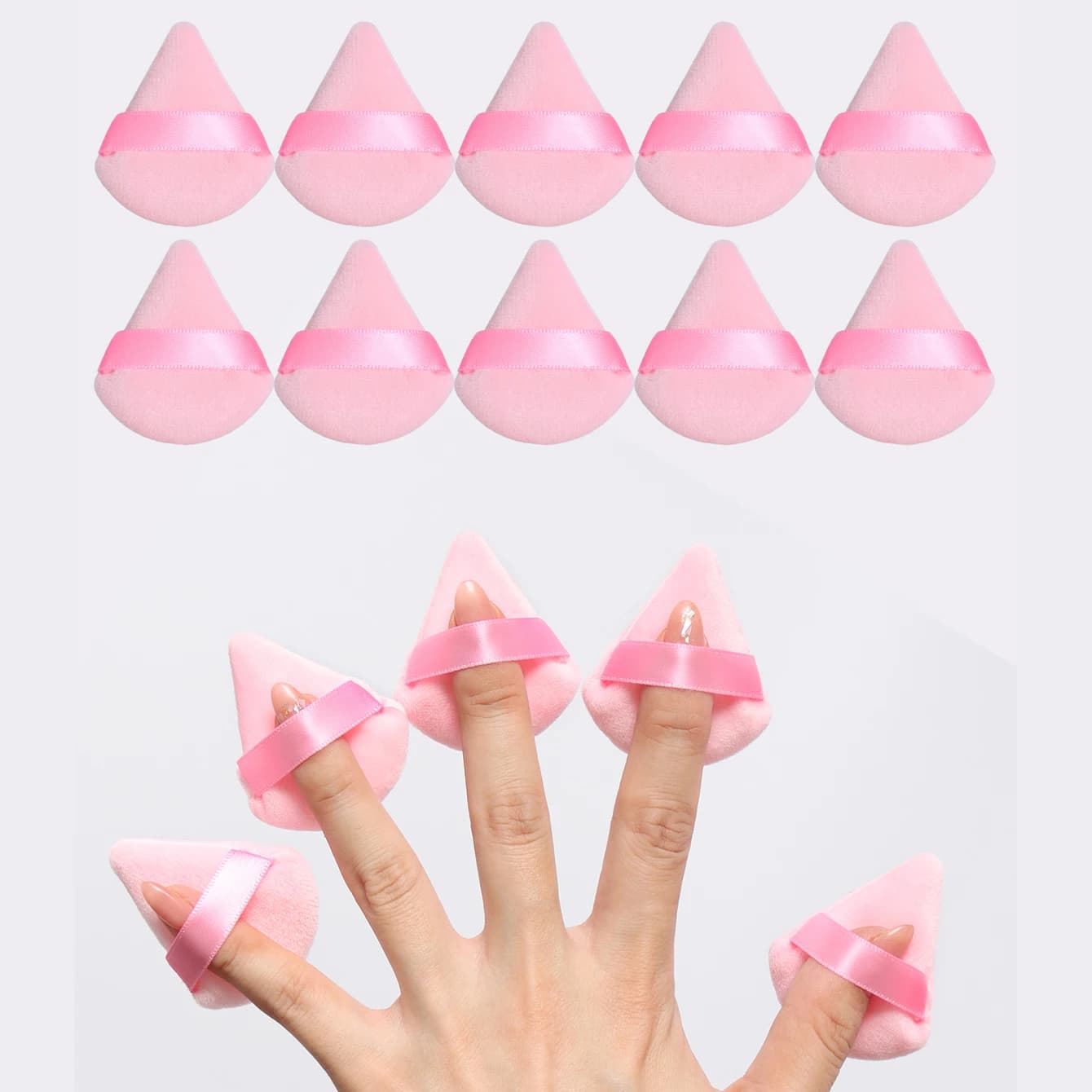 10 mini soffio di polvere di velluto a forma di triangolo, spugne morbide per frullatore per trucco per il contorno del viso, occhi e angoli