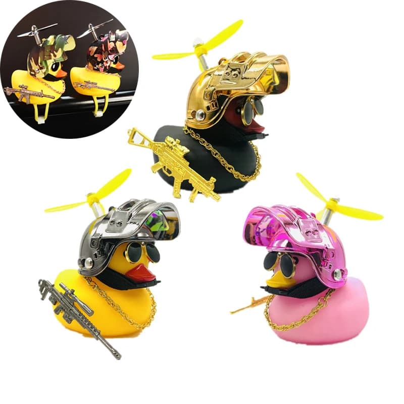 Motor accessories Yellow duck with bicycle helmet Car accessories Tertiary helmet Anatra Car ornaments Interior decoration
