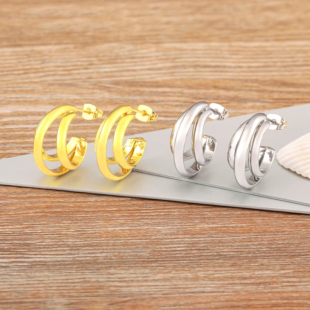Nidin High Quality Retro Irregular Punk Style C Shape Earrings For Female Hip Hop Cool Party Personality Jewelry