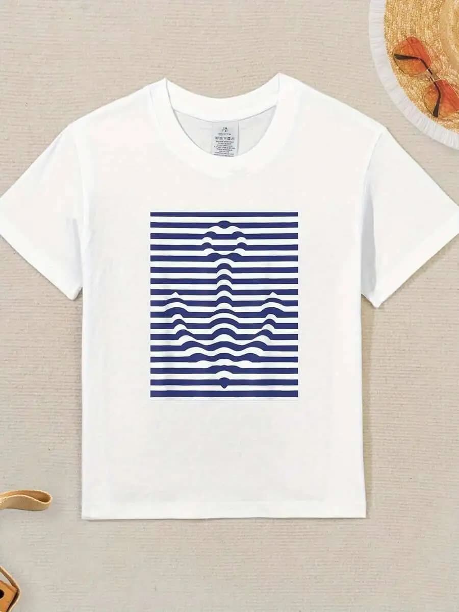 ' 'Autical Graphic T-Shirt 100% Oversized Relaxed Round Neck Maritime Tee With Design, All-Season Casual Beachwear Fishing, 100% Cotton Kids Trendy Y2K Graphic Short-Sleeve Tee – Soft Quick-Drying Moisture-Wicking Casual Summer Top Perfect Gift