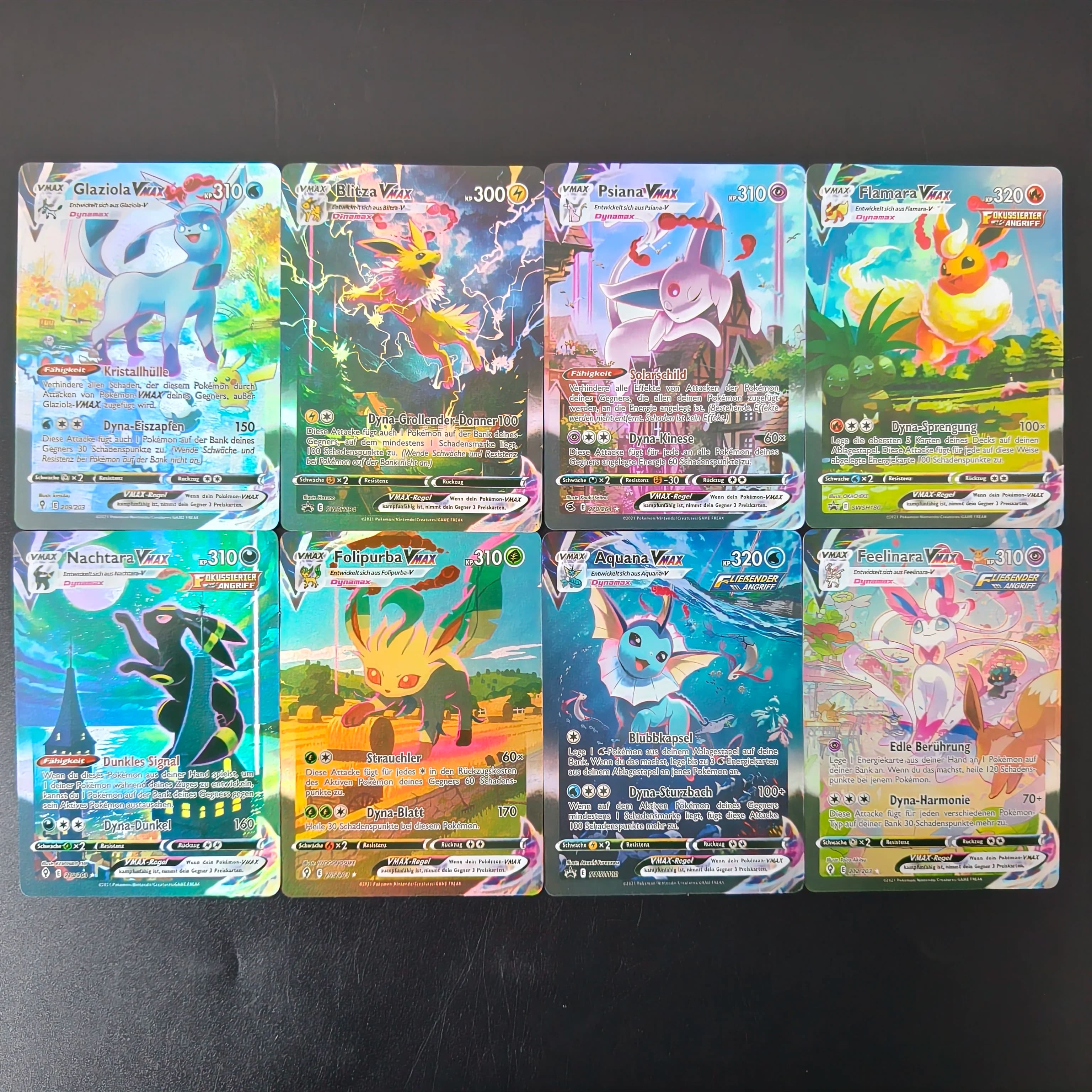 HOT/DIY PTCG Card German Pokemon Eeveelutions VMAX German Nachtara Feelinara Aquana Classic Game Holo Textured Collection Cards