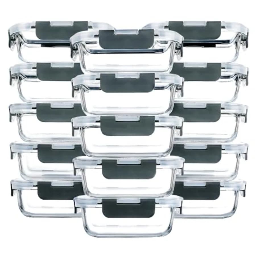 Set di 15 Contenitori in Vetro da 13 oz (1,5 Tazze) per Preparazione Pasti, Piccoli Contenitori in Vetro per Alimenti con Coperchi Ermetici, Contenitori per Pranzo Adatti al Microonde