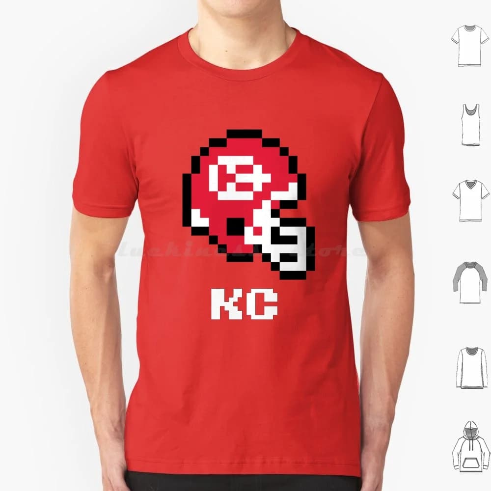 (Tecmo Casco da calcio) T Shirt Uomo Donna Bambini 6xl Kansas City Football Retro 8 Bit 8 Bit Tecmo Sport Vintage Pat Mahomes