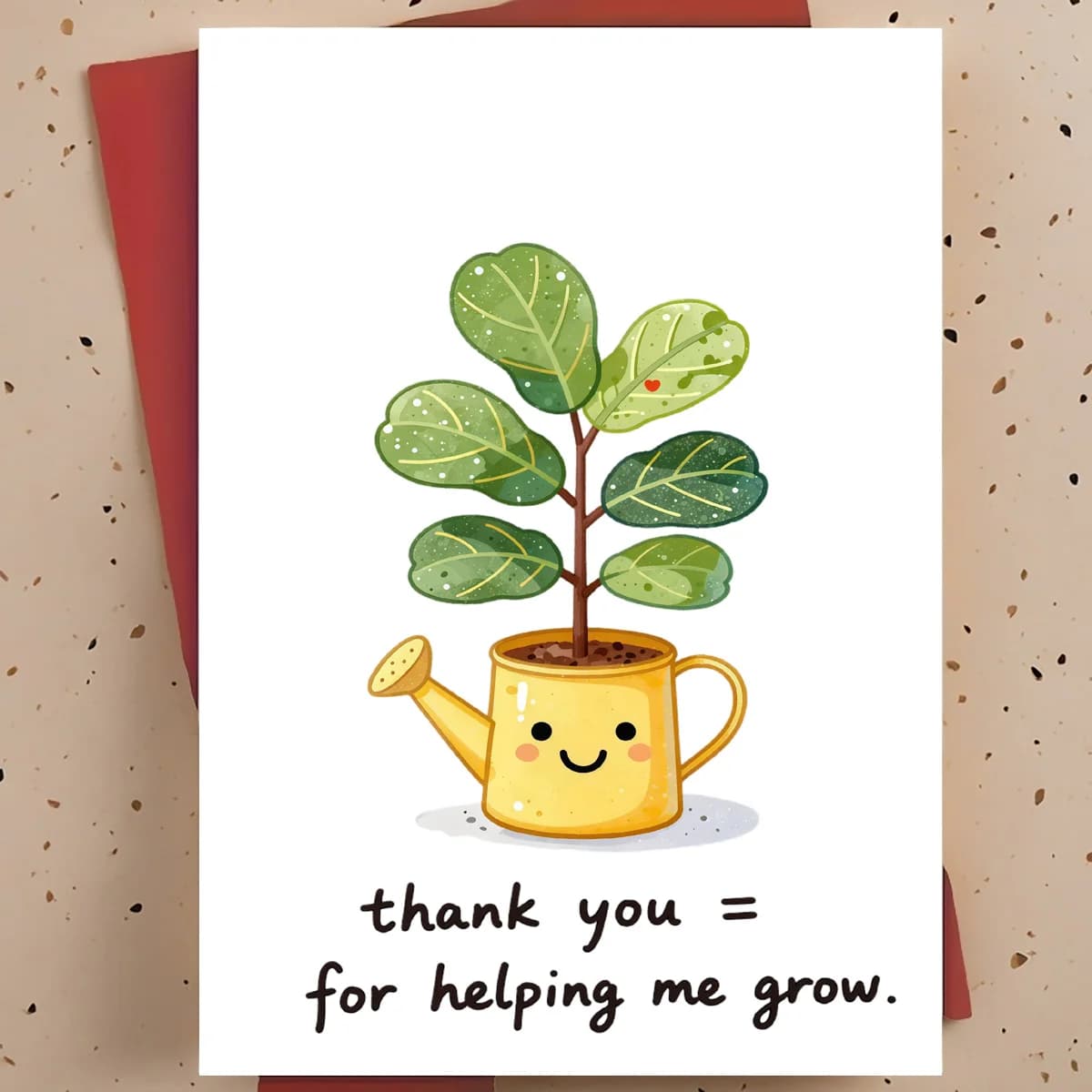 1 Sweet and Warm Thank-you Card for Teachers, Mentors, and Parents - Cute Potted Plant Hand-painted Cartoon Style Thank-you Card