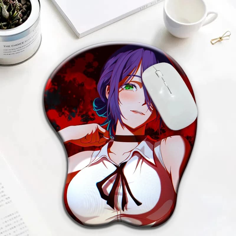 Tappetino per mouse con poggiapolsi in silicone 3D Chainsaw Man Reze Cool Girl Breast Kawaii Boob Desk Pad Utilizza tappetino da gioco ergonomico