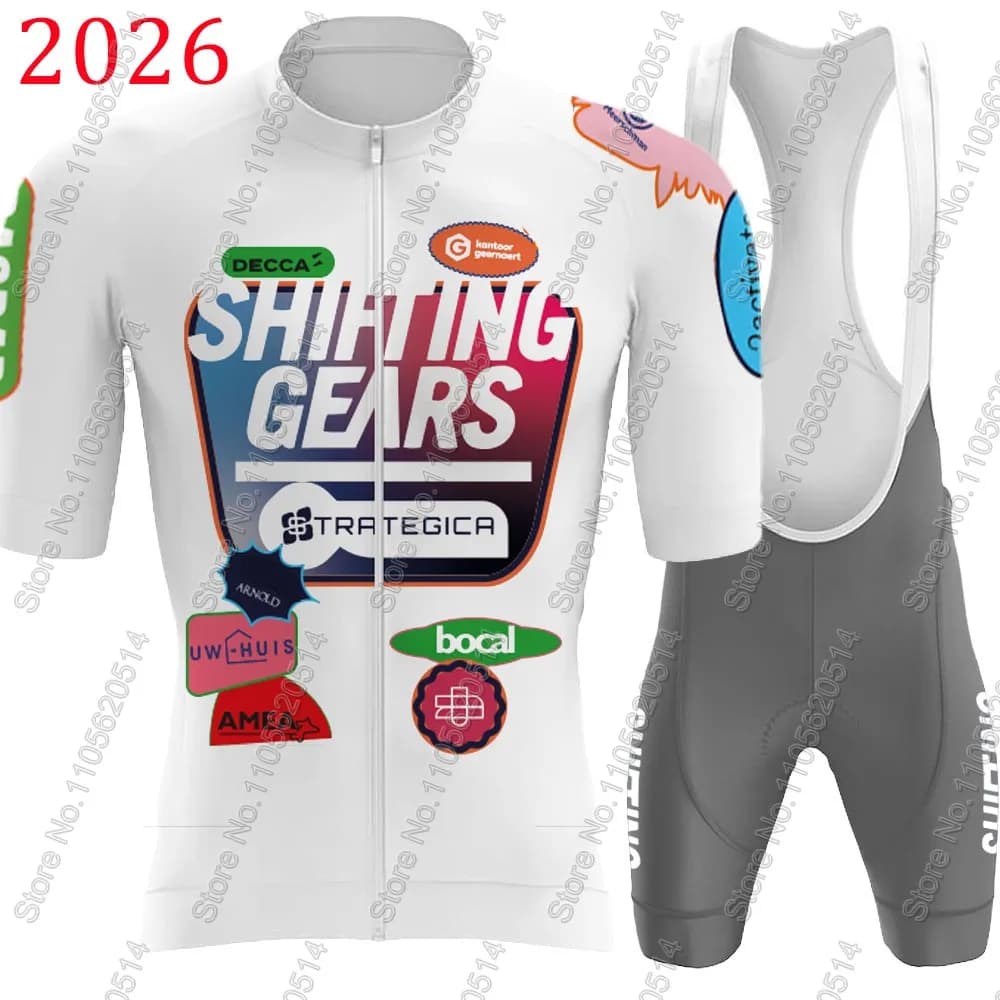 Shifting Gears Strategica 2026 Team Cycling Jersey Set Belgium Men Bicycle Clothing Road Bike Shirts Suit Bicycle Bib Shorts MTB