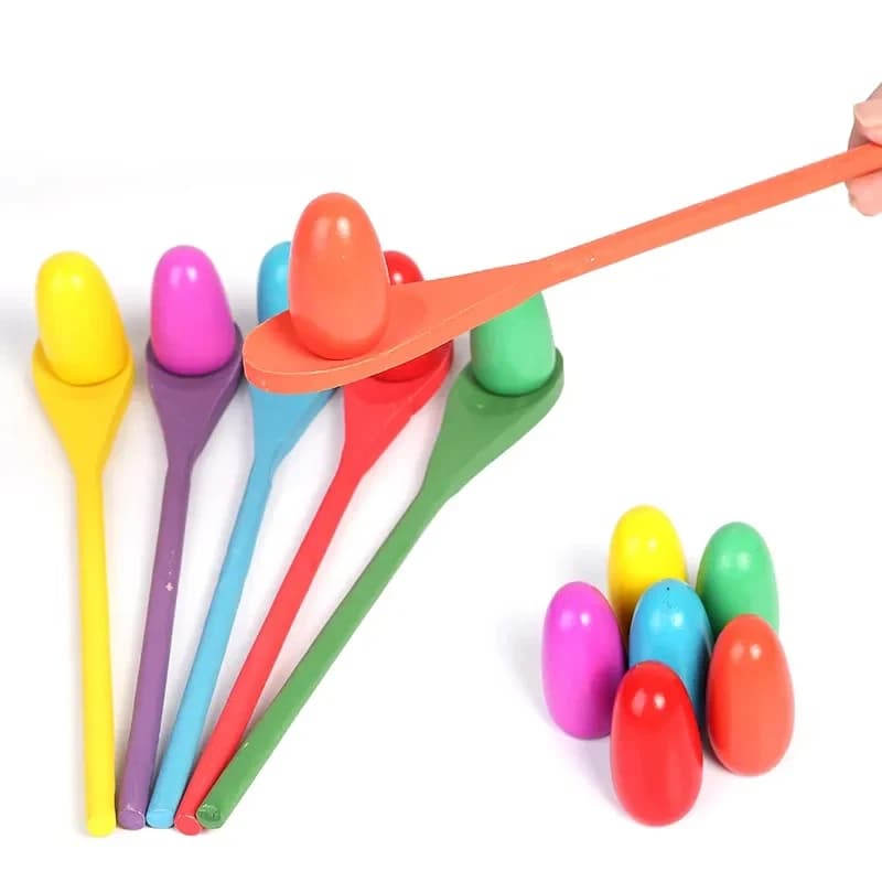 Set di giochi da corsa con relè per sport all'aria aperta portatili per bambini, giocattolo di bilanciamento con uova e cucchiaio in plastica per l'insegnamento e il regalo della scuola materna