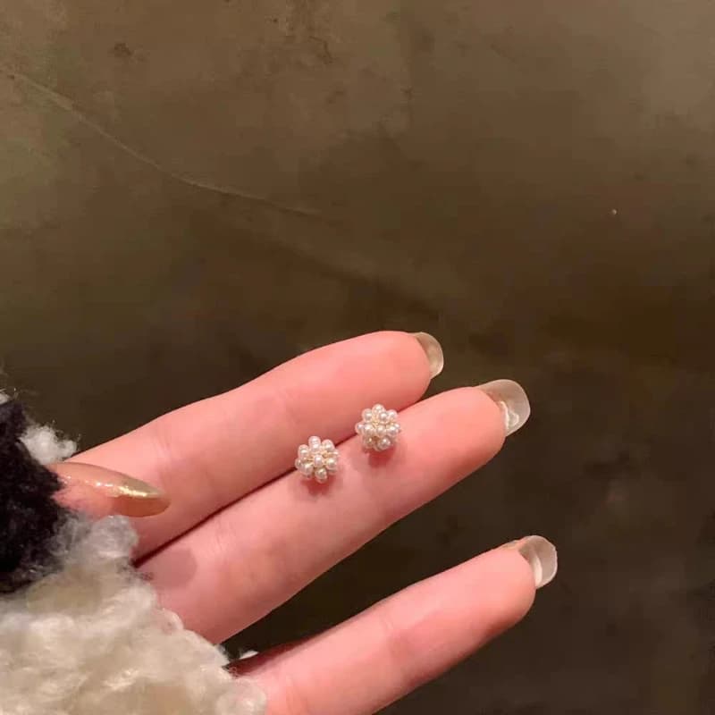 Orecchini a bottone con perle vintage dolci in argento 925, alla moda, squisiti, lussuosi, versatili, semplici, piccoli, per accessori stile donna