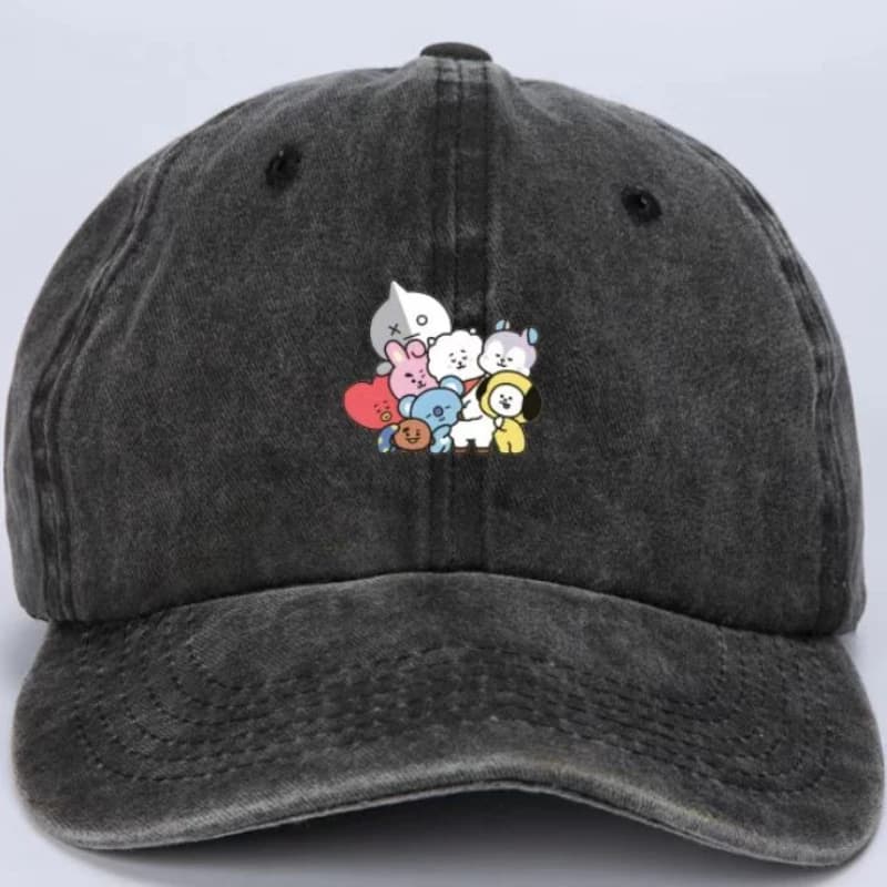 Cappello da Baseball con Personaggi Animali BT21 - Cappello Sportivo in Cotone Lavato Neutro Stampato, Cappelli Parasole per Uomo e Donna