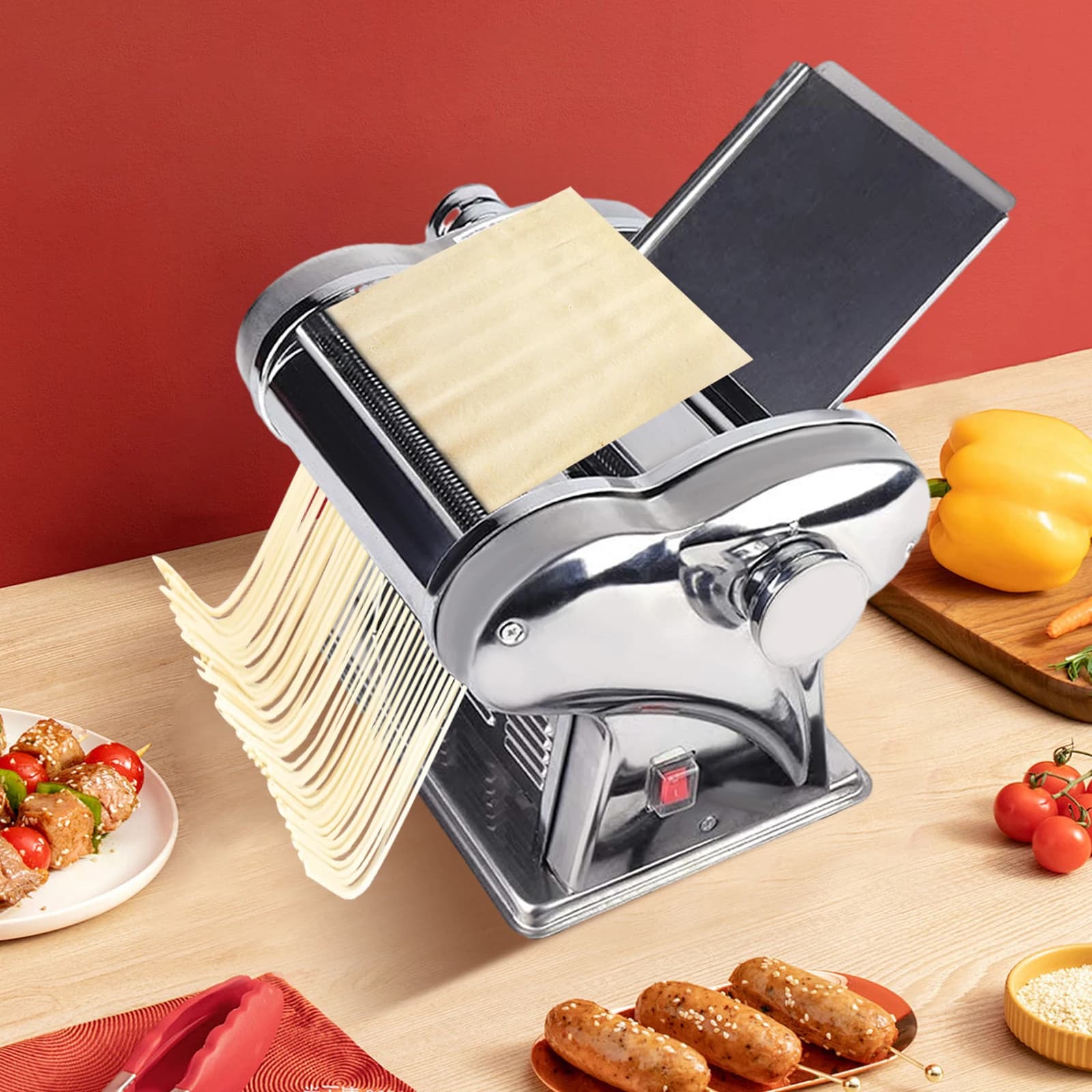Commercial Pasta Maker, Electric Pasta Roller Settings Pasta Machine Noodle Maker Pasta Cutter for Dumpling & Wonton Wrappers Spaghetti Fettuccini Lasagna