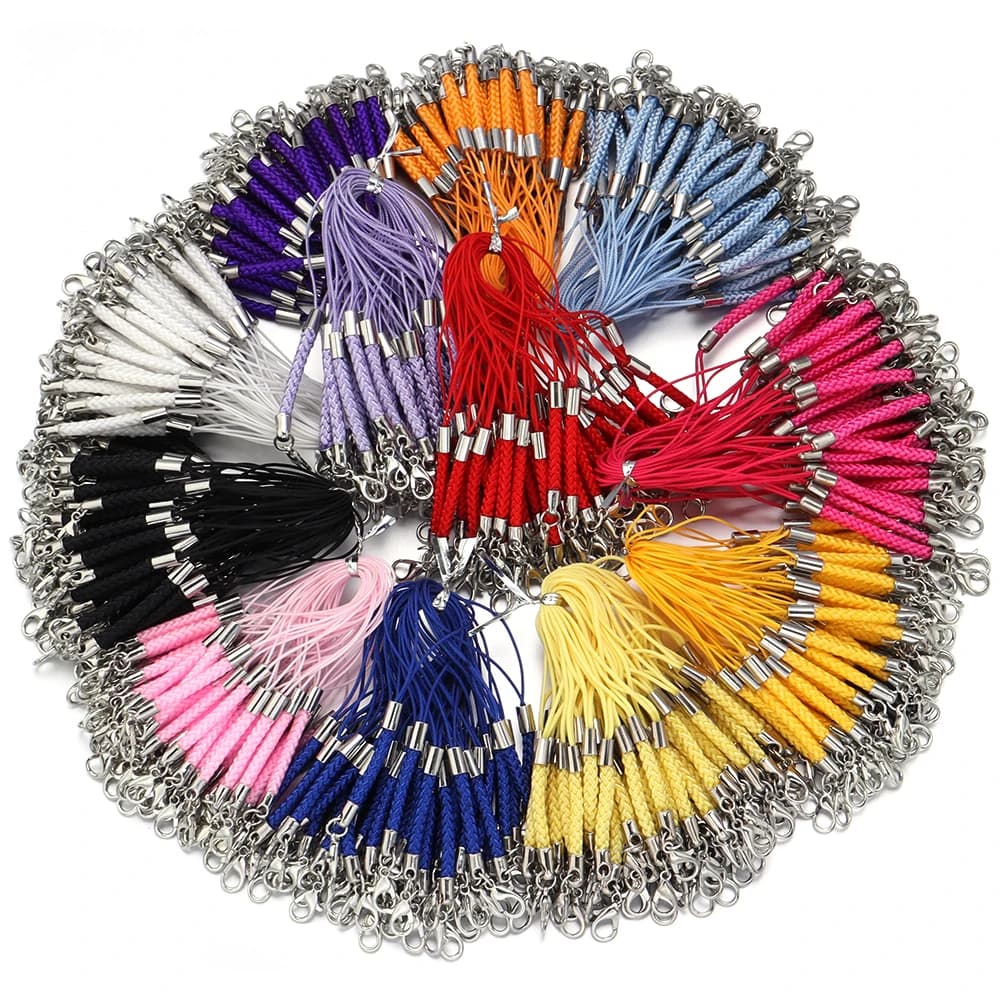 10pcs Keychain Corda With Lobster Clasp Jumping Rings Lariat Belt For DIY Case Phone Decoration Making Supplies