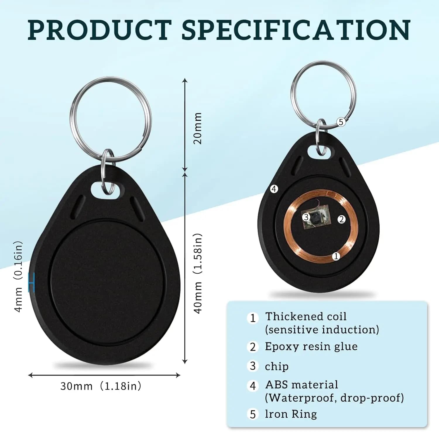 5pcs 13.56MHz RFID Keyfob NFC Mi-fare 1K IC Card Tag Token High Security ABS Keychain for Door Access Control System