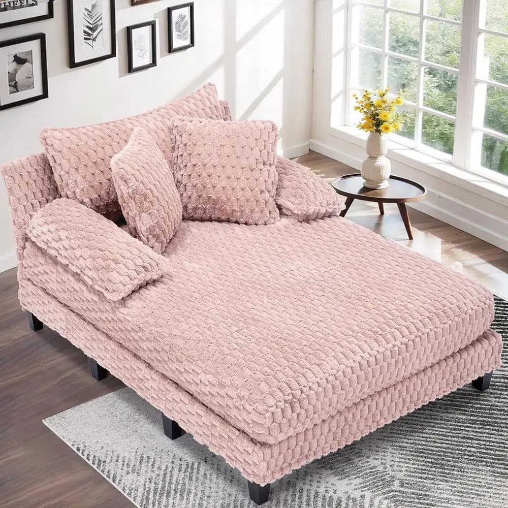 aux ur Chaise Lounge Indoor con schienale regolabile, poltrona letto singola da 59 pollici con 3 cuscini lombari, rivestita in tessuto