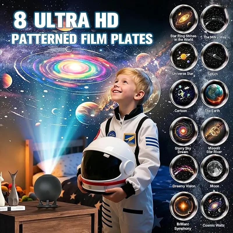 Proiettore di Cielo Stellato con 8 Modalità, Luce Notturna LED, Luce Ambientale Luna e Galassia per Decorazione Camera dei Bambini, Regalo di Natale e Compleanno, Alimentazione USB