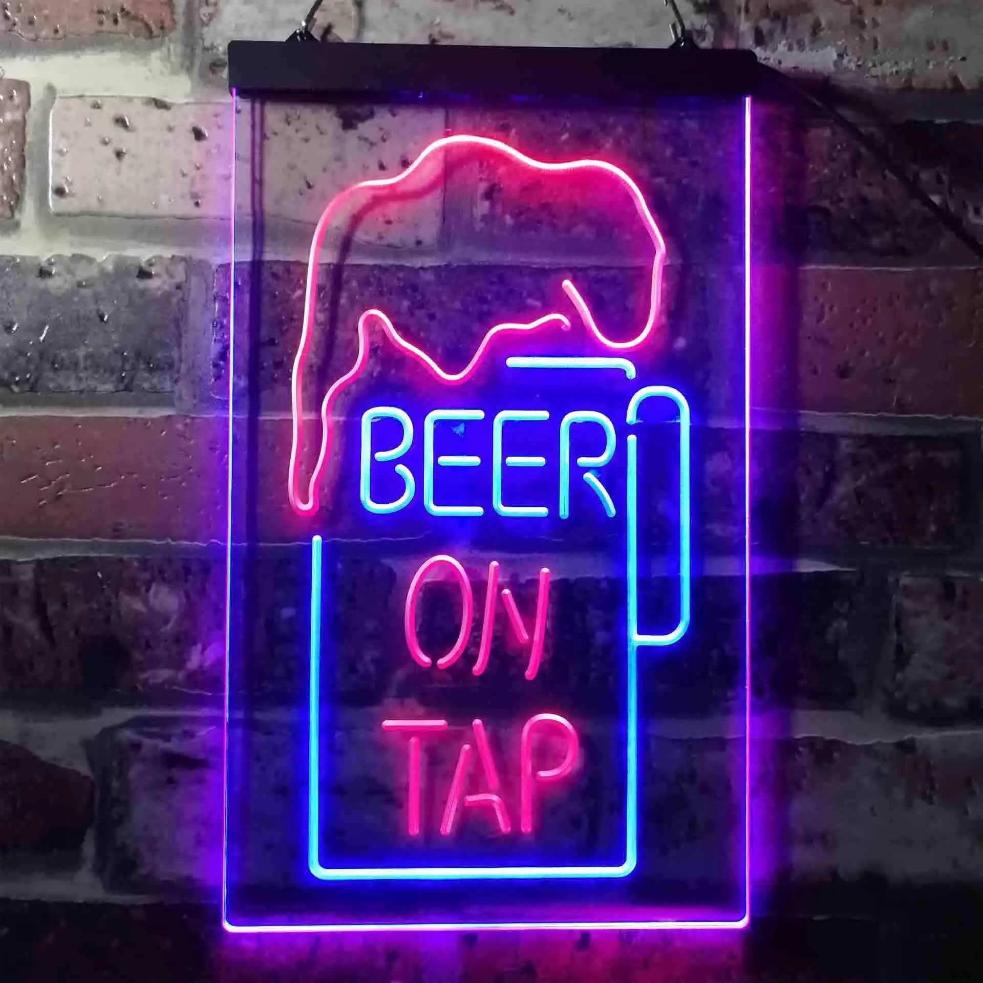 BIRRA SU TAP. Boccale di birra Insegna al neon a led bicolore st6-i3360