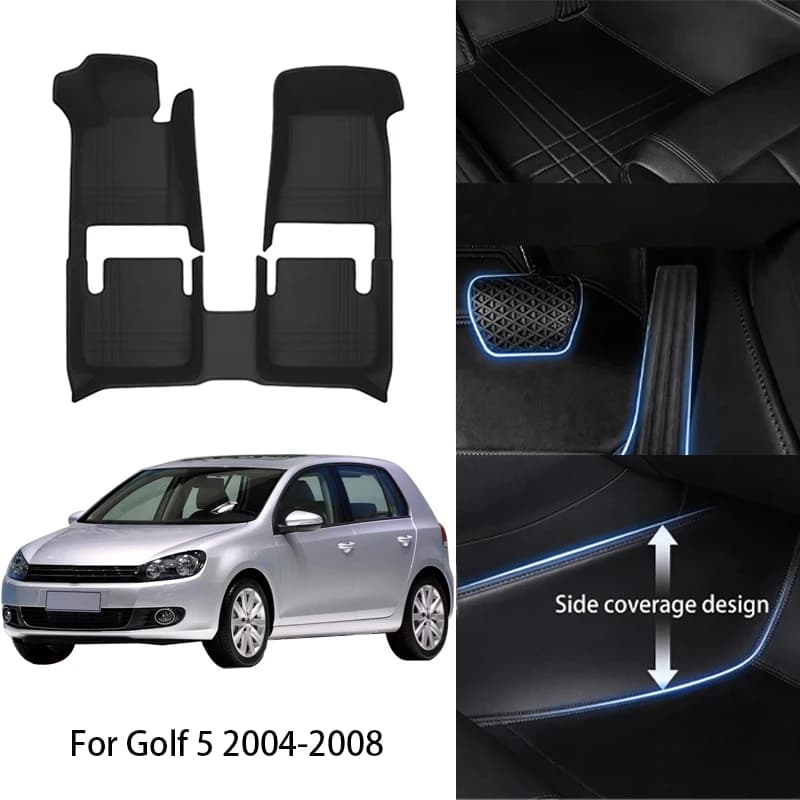 Tappetini auto in similpelle PU su misura per VW Golf 5 6 7 8 2004 2009 2014 2019 2023 Set completo di lusso Accessori interni auto